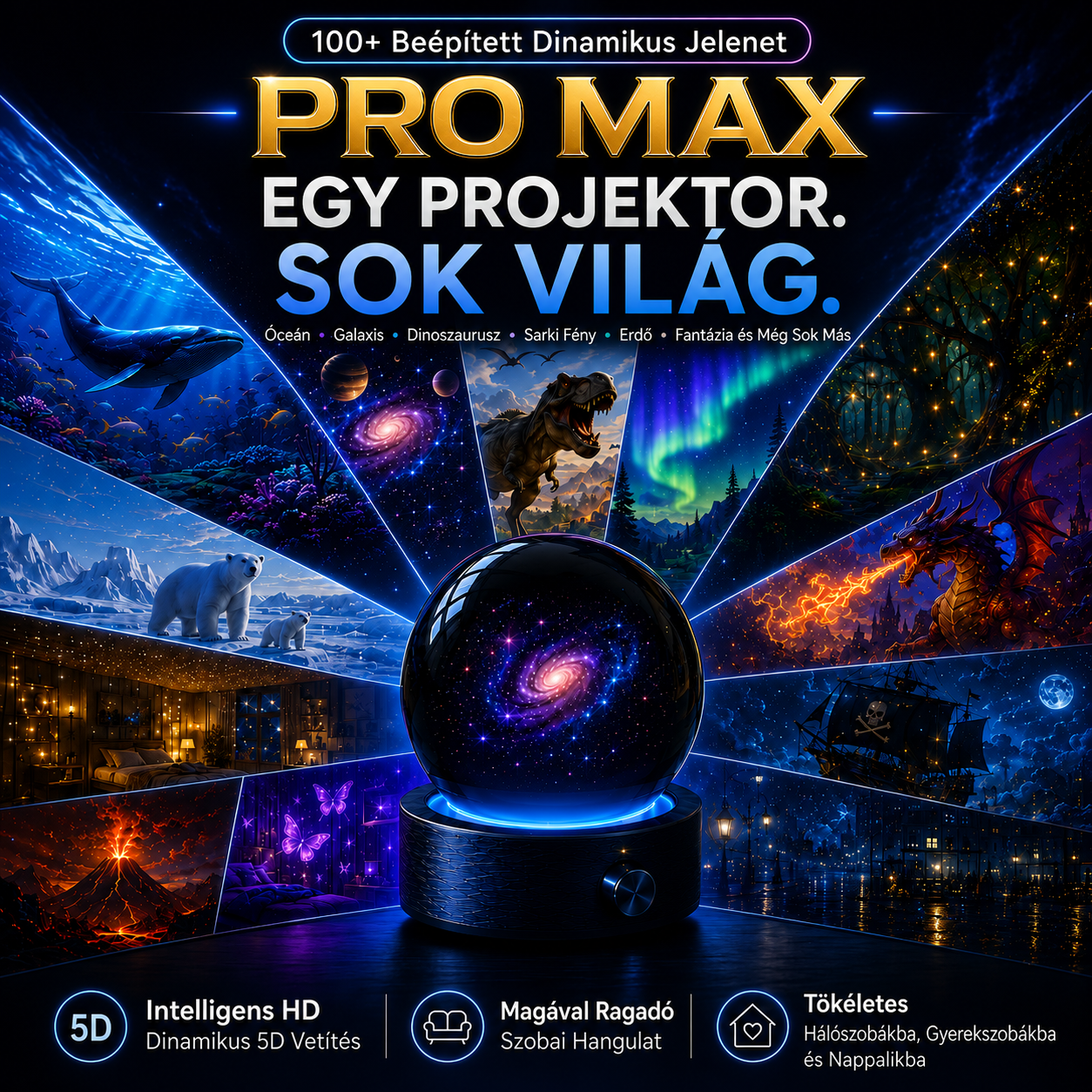 BVJ® 2026 PRO MAX 5D intelligens világprojektor 🌎 Több mint 100 magával ragadó világ létrehozása Bluetooth vezérléssel és hangeffektekkel